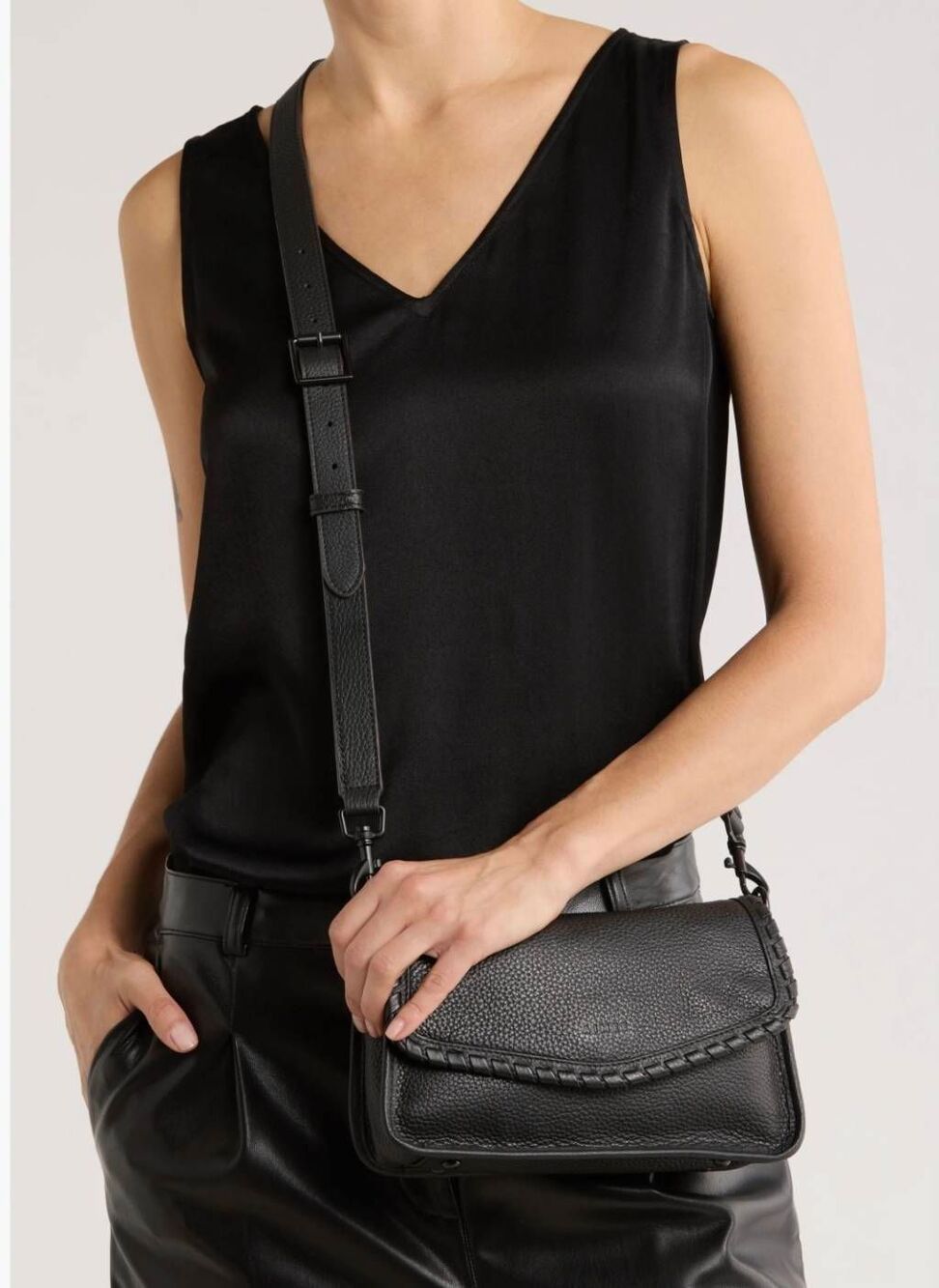 AIMEE Talia Black Leather Crossbody Bag